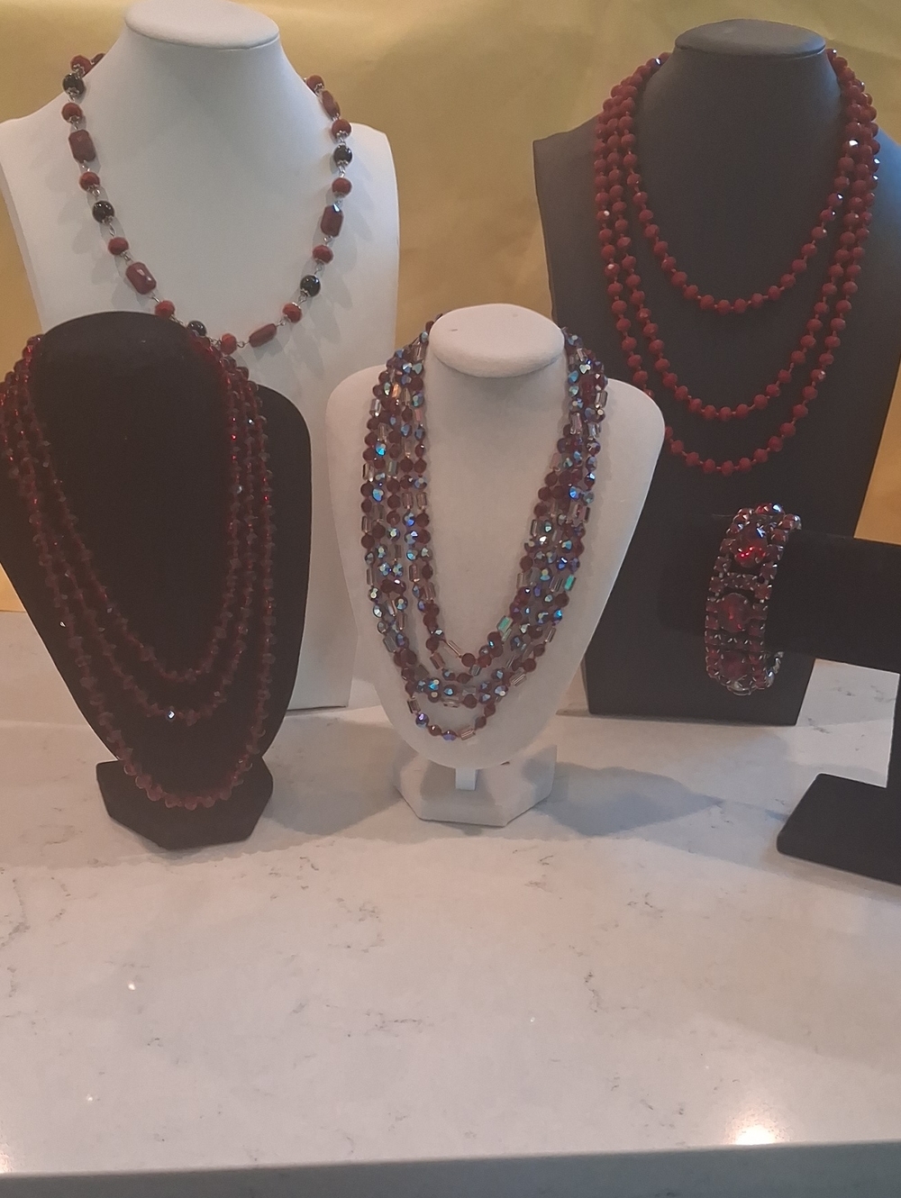 Red Crysyal and Glass Jewelry Featuring AB Crystals And Vintage Pieces
